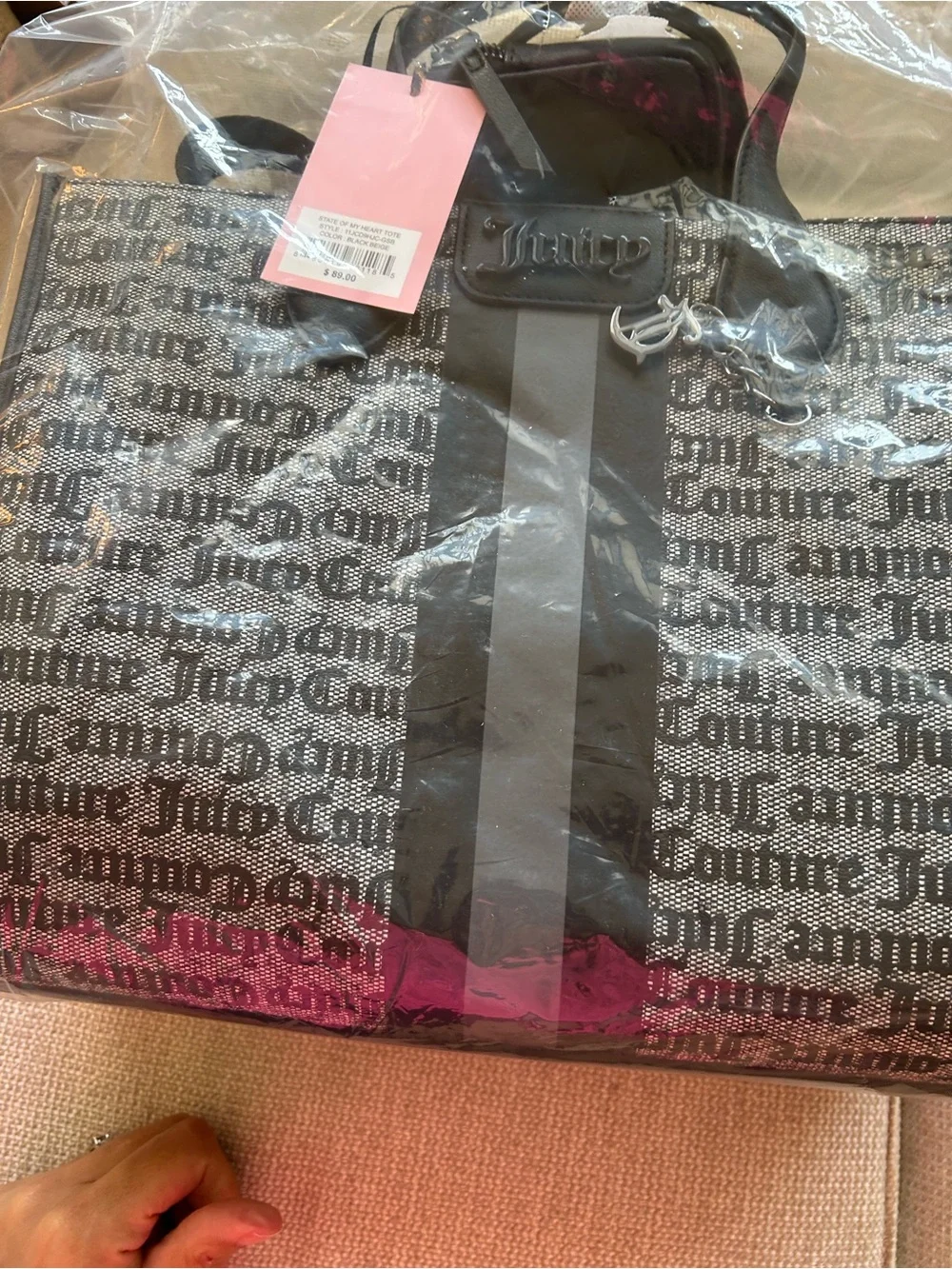 NWT JUICY COUTURE black and grey tote bag.